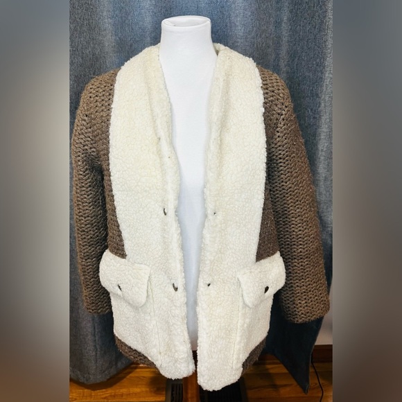 Anthropologie Jackets & Blazers - Anna Studio Wool Sherpa Knit Coat Cardigan Jacket – Brown Cream Boho Chic Medium